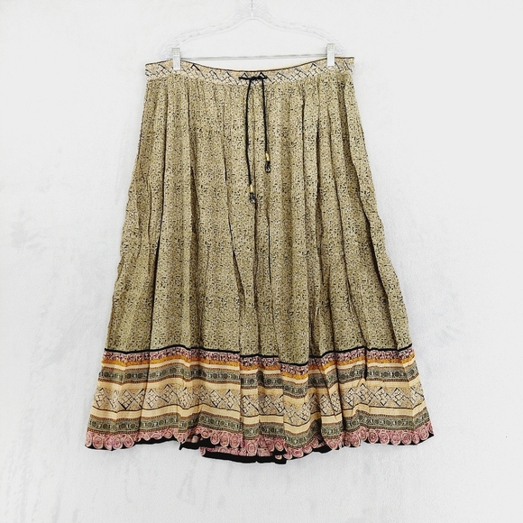 Vintage Radcliffe Dark Cottagecore Green Tan Multi Rayon Maxi Skirt P4398 - Picture 1 of 6